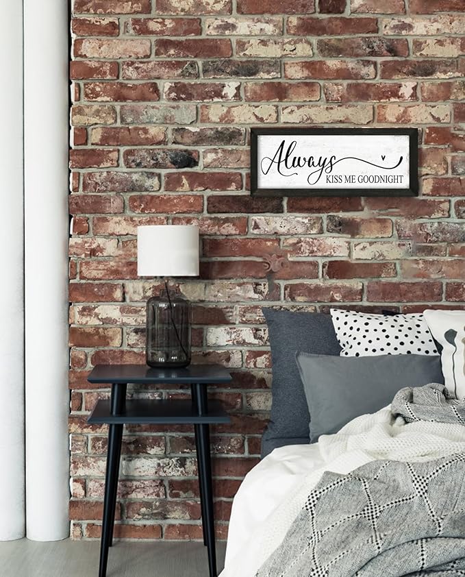 YPY Always Kiss Me Goodnight sign: Sound absorbing painting Wall Art - Wall Decor Farmhouse Decoration for Home Living Room Bedroom, Bible Verse Sign 6" x 14.5"