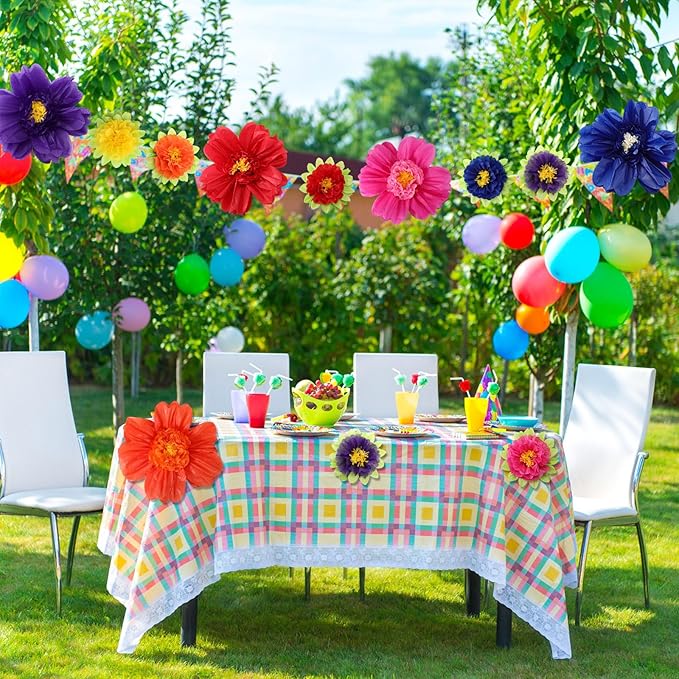 TaoBary Large Colorful Tissue Paper Flowers Giant Fiesta Paper Pom Poms Mexican Birthday Decorations for Wall Wedding Backdrop Centerpiece Party Supplies(20" and 10",Dark Blue, Purple, Red,12 Pcs)
