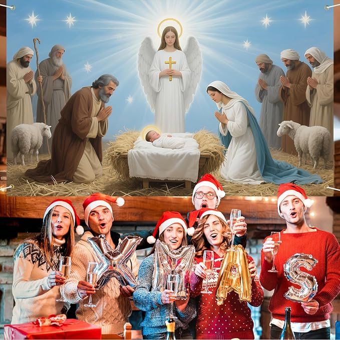 Jesus Nativity Backdrop 71x43Inch Christmas Banner Xmas Party Theme Decorations Christmas Photo Backdrop