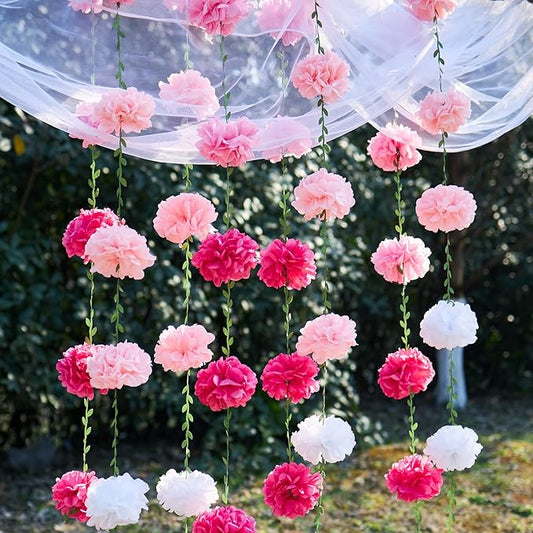 4 Pcs Gradient Pink Tissue Paper Pom Pom Garlands, Paper Flowers for Birthday Decorations, Baby Shower, Wedding Engagement, Bridal Shower, Spring Summer Party Decorations