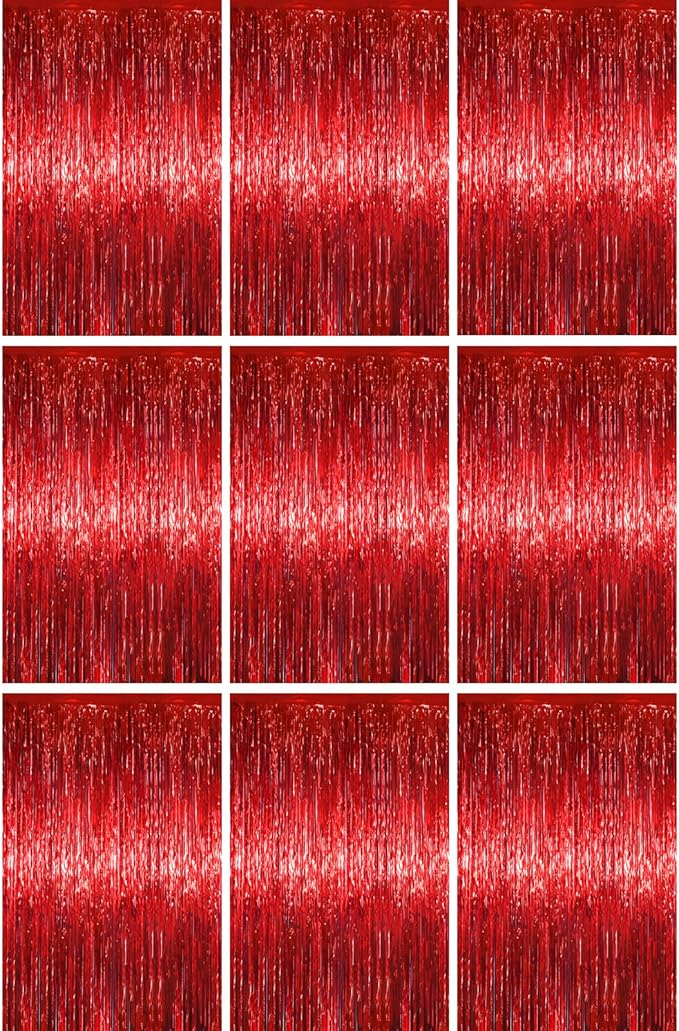 3.3 x 6.6 ft Red Foil Fringe Backdrop Curtains, Tinsel Streamers Party Decorations, Fringe Backdrop for Birthday, Baby Shower, Gender Reveal, Graduation (9, Red)