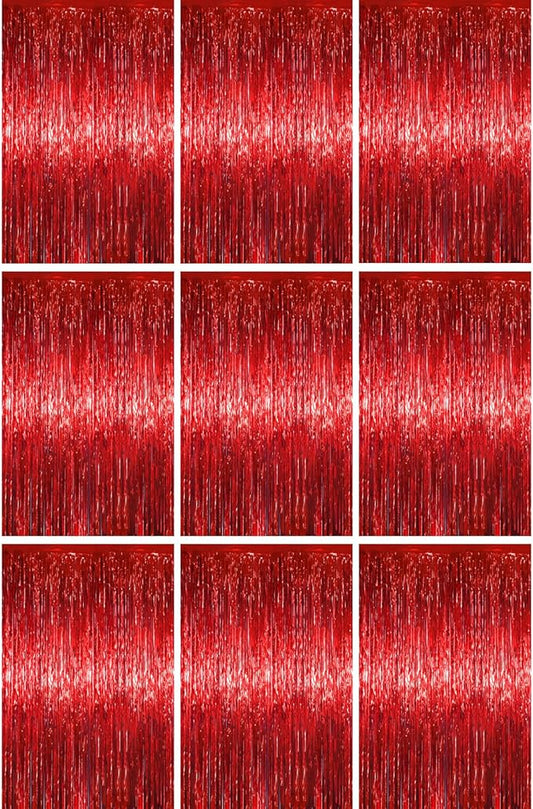 3.3 x 6.6 ft Red Foil Fringe Backdrop Curtains, Tinsel Streamers Party Decorations, Fringe Backdrop for Birthday, Baby Shower, Gender Reveal, Graduation (9, Red)