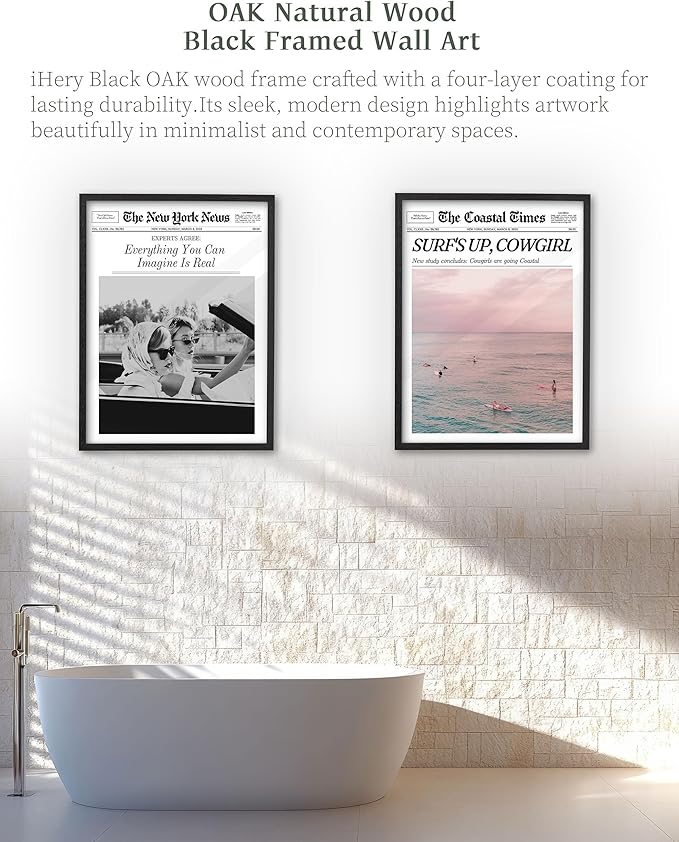iHery Premium Natural Black OAK Wood 16x20in Everything You Can Imagine Is Real Trendy Framed Wall Art, Vintage Hot Girls Canvas Wall Decor For Dorm Bedroom Living Room 1Pack
