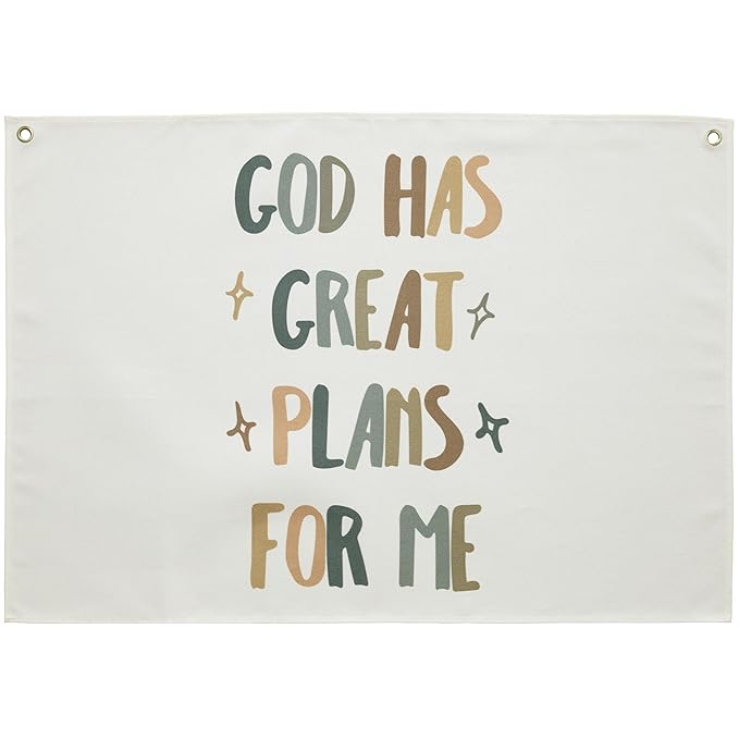 Rectangular Christian Bible Verse Scripture Canvas Banner Wall Decor Flag Sign for Baby Girl Kids,Nursery Bedroom Nursery Wall Decor,Baby Shower Baptism Christmas Gift-God Has Great Plans
