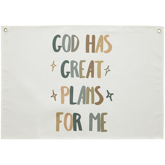 Rectangular Christian Bible Verse Scripture Canvas Banner Wall Decor Flag Sign for Baby Girl Kids,Nursery Bedroom Nursery Wall Decor,Baby Shower Baptism Christmas Gift-God Has Great Plans