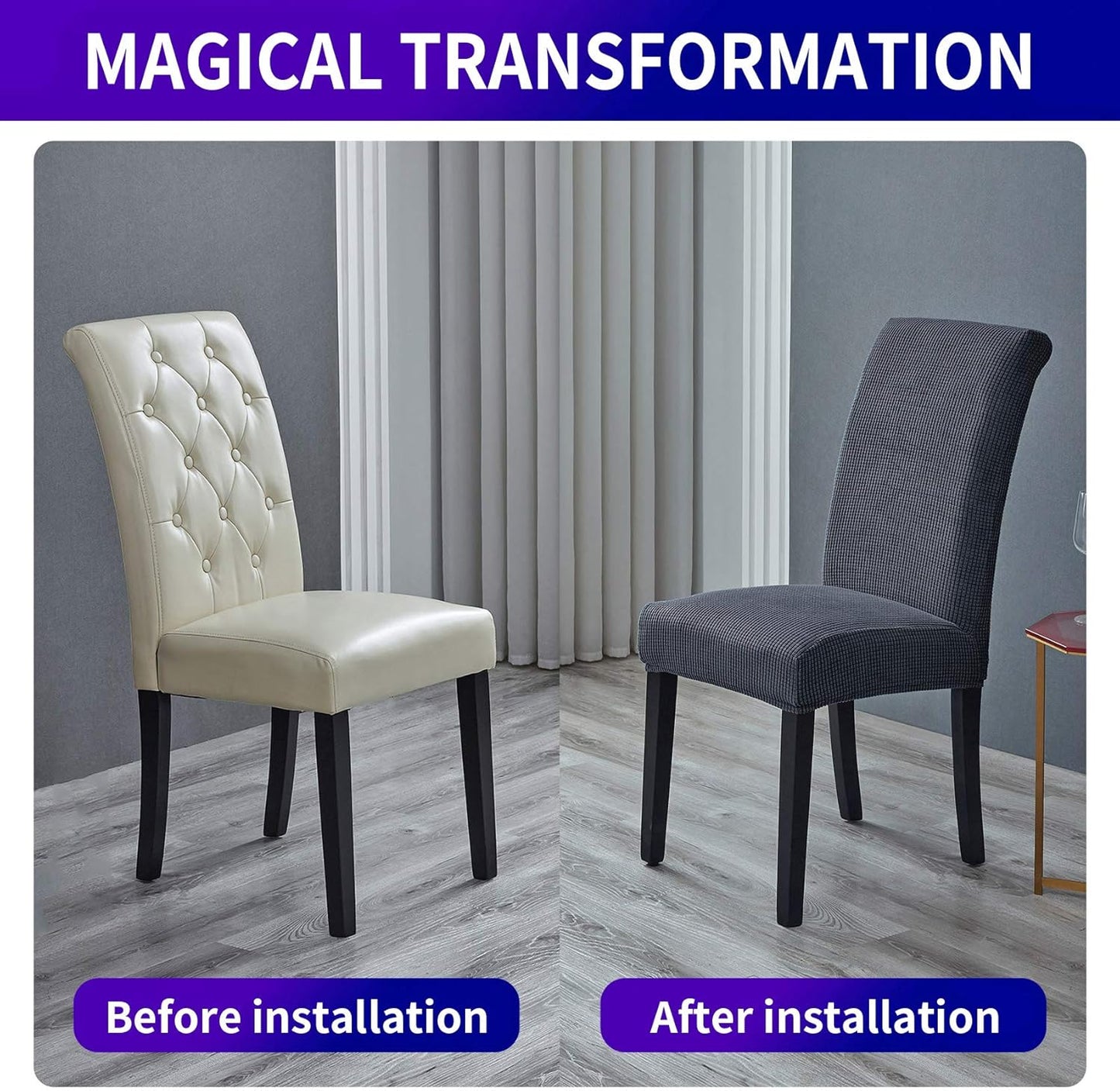 Howhic Stretch Chair Covers for Dining Room Set of 4, Removable Washable Dining Room Chair Covers, Dining Chair Slipcovers Seat Protector, Great Home Decor and Banquet Upholstery (Gray, 4 Pack)