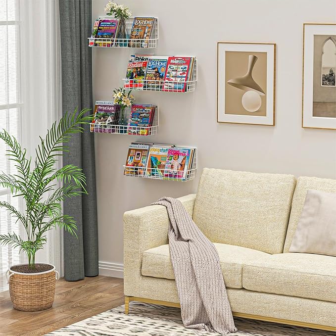6-Pack White Floating Nursery Book Shelves , Metal Wall Mounted Storage book Shelves for Kids Bedroom, Toddler Room, Baby Nursery Decor, Space-Saving Display Shelves for Books & Toys - 2 Sizes
