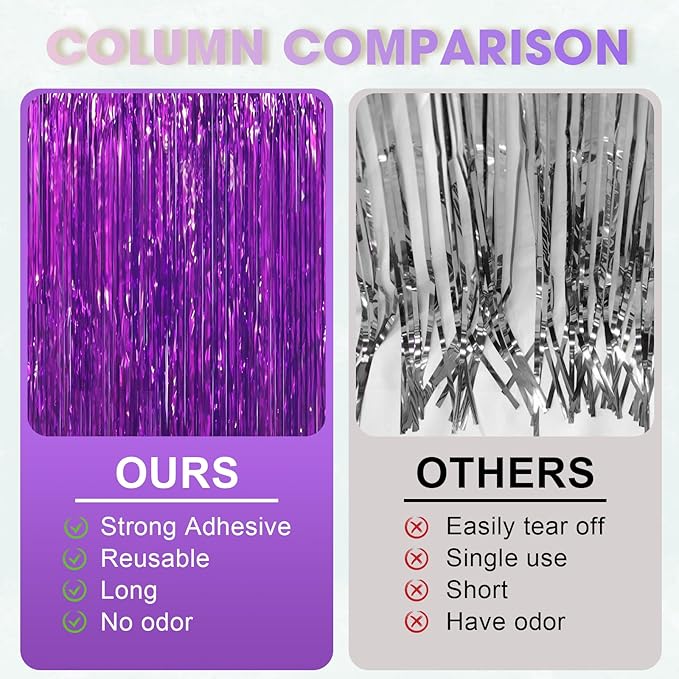 3.3 x 6.6 ft Foil Fringe Backdrop Curtains, Tinsel Streamers Party Decorations, Fringe Backdrop for Birthday, Baby Shower, Gender Reveal, Graduation (9, Purple)