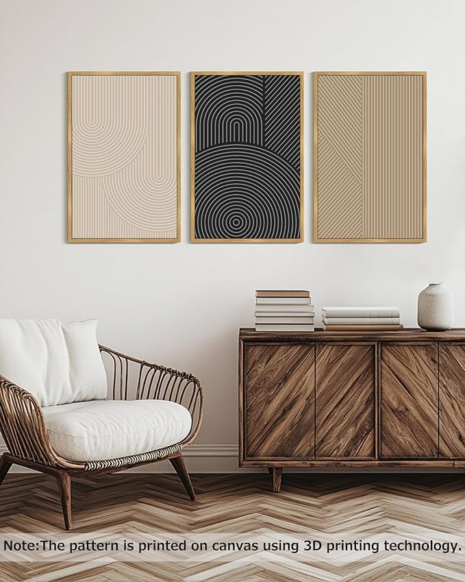 Drsoum Minimalist Boho Wall Art Framed Modern Abstract Neutral Line Wall Decor Mid Century Geometric Artwork Bedroom Living Room 24x36in Natural Framed