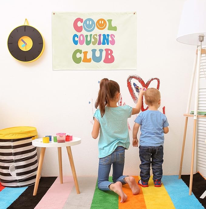 Nursery Rectangular Hanging Canvas Banner Wall Decor for Nursery Bedroom Playroom Decor-Poster Flag Sign Art for Baby Boy Girl Kids,Baby Shower Birthday Christmas Gift -Cool Cousin Club
