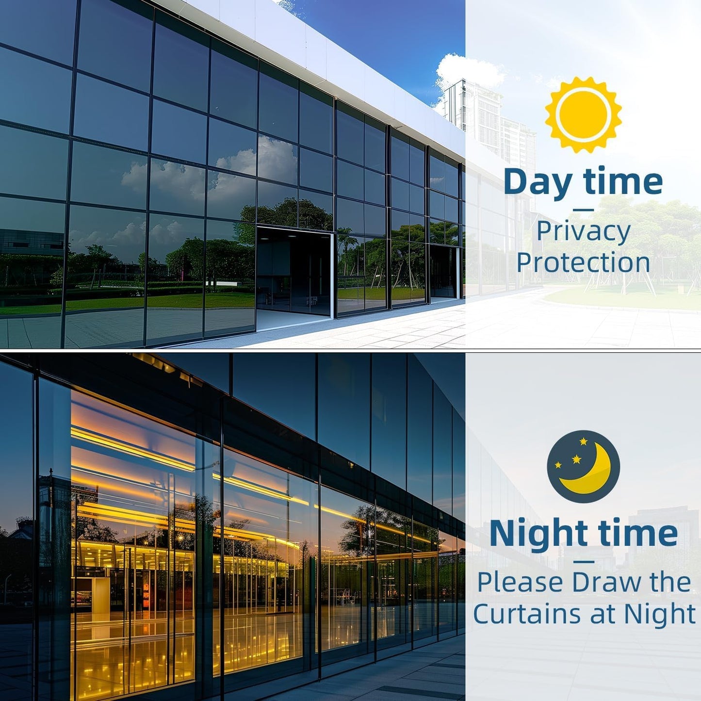 DUOFIRE One Way Window Film Privacy See Out Not in Heat Blocker Window Tint Reflective Mirror Windows Tinting Film for Home Static Cling Anti-UV Sun Blocking Windows Covering（Silver, 45.2x78.7in）