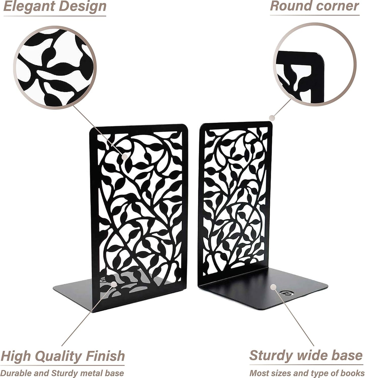 CNK Book Ends Bookends for Decorative Books Holder Bookend Shelves End Hold Heavy Duty Holders Stoppers Metal Stopper Cute Boho Bookshelf Holds Cookbook Office Home Set of 6 Bookends Pair Black