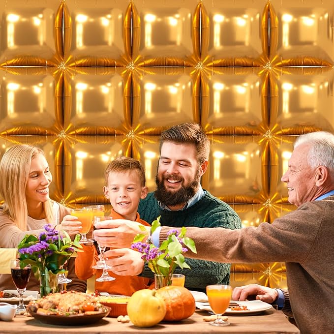 NISOCY Thanksgiving Fall Balloons 25PCS Brown Square Foil Balloons Wall Backdrop Double Sided Balloon Tunnel Arch Kit for Birthday Baby Bridal Shower Wedding Graduation Anniversary Party Decorations