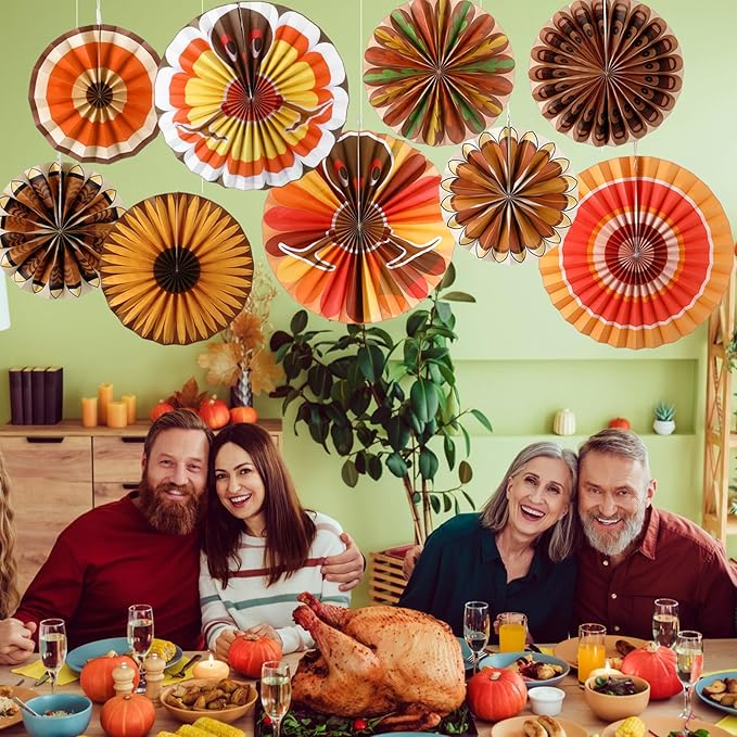 Outus 9 Pcs Thanksgiving Party Decorations Paper Fans Hanging Turkeys Thanksgiving Birthday Decorations Turkey Maple Leaves Hanging Ceiling Decor Fall Autumn Birthday Wedding Party Classroom Office