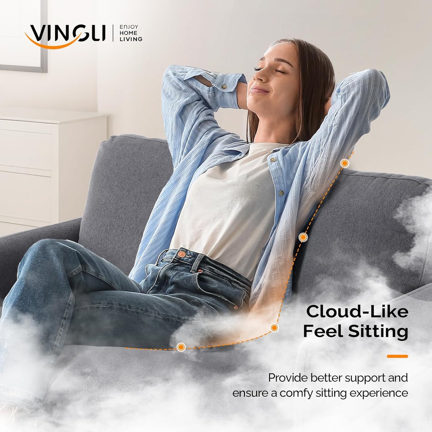 VINGLI 47" Small Couch, Dark Grey Linen Loveseat Sofa Mini Couch Mid Century Modern Decor Love Seat for Small Spaces Living Room, Bedroom, Play Room