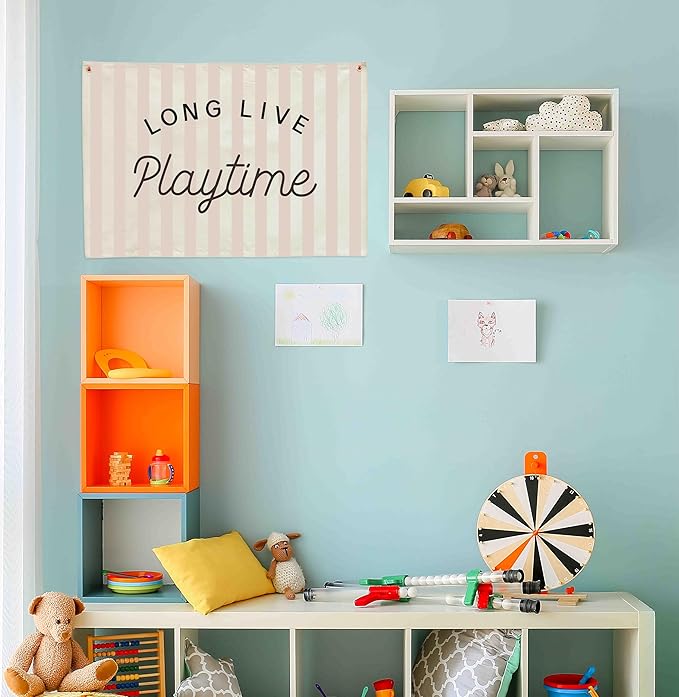 Nursery Wall Decor-Hanging Rectangular Banner Flag Poster Wall Art for Nursery playroom Decoration,Baby Shower Birthday Christmas Gift for Baby Boys Girls Kids-Long Live Playtime-Baby Growth Stuff