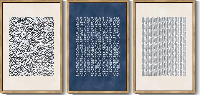 Drsoum Blue Mid-Century Modern Framed Wall Art Large 24x36in Minimalist Abstract Boho Wall Decor Geometric Artwork Kitchen Dining Room Black Framed