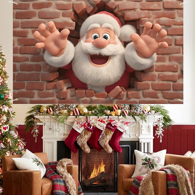 Merry Christmas Backdrop 71x43Inch Christmas Banner Santa Claus Xmas Party Theme Decorations Party Decor, Christmas Photo Backdrop