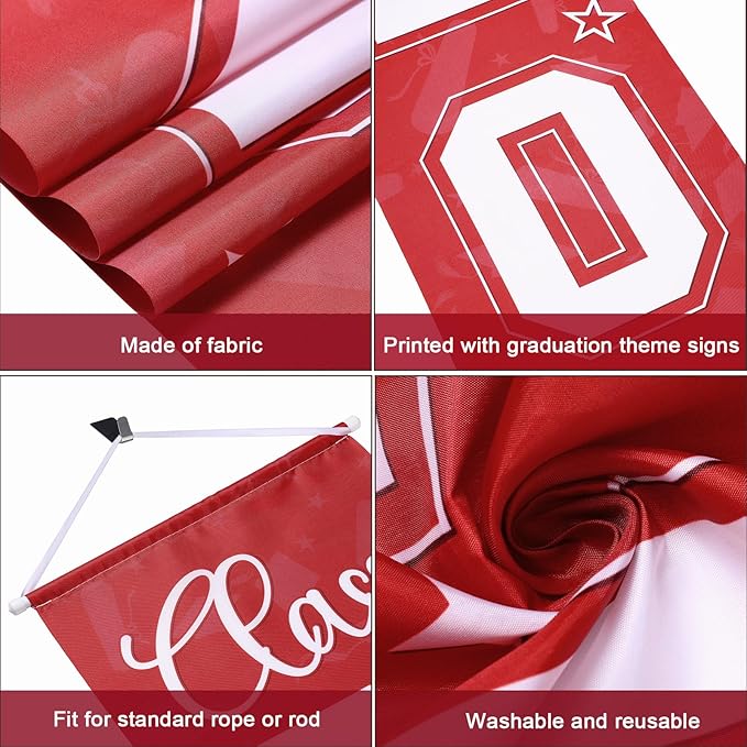 Moukeren 3 Pieces 2026 Graduation Party Decorations Graduation Porch Sign Class of 2026 Grad Hanging Porch Banner Backdrop Door Sign for Grad Party Home Door Wall Decor(Red)
