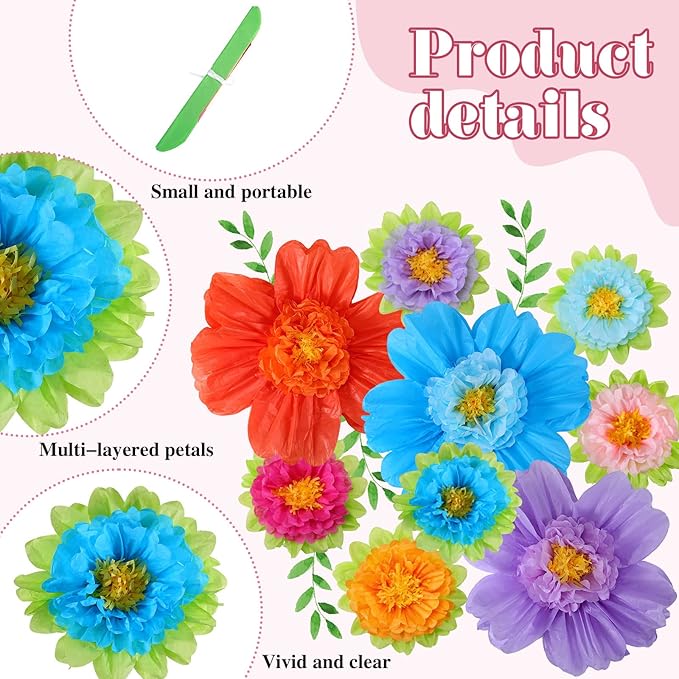 TaoBary 48 Pcs Large Colorful Tissue Paper Flowers 20" Giant Fiesta Paper Pom Poms Mexican Birthday Decorations for Wall Wedding Backdrop Centerpiece Tea Party Supplies (Rainbow Color)