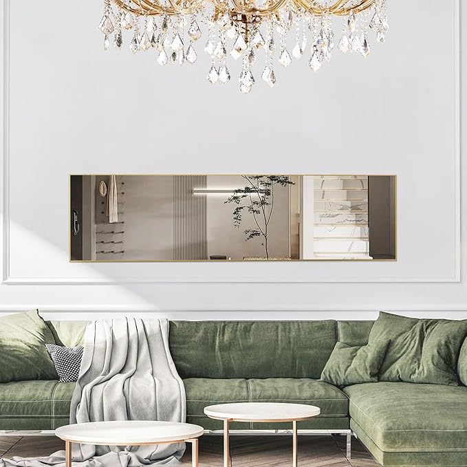 DUMOS Full Length Mirror with Stand Floor Standing Aluminum Frame for Bedroom Body Hanging Leaning Modern Simple Home Decor Shatter-Proorf Nano Glass Wall Living Room Cloakroom Light Gold 59"x16"