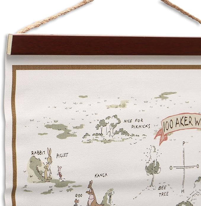 Open Road Brands Disney Winnie the Pooh Hundred Acre Wood Map Hanging Canvas Banner - Cute Pooh Wall Decor for Home