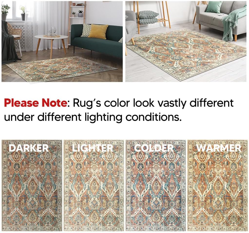 Keen Home Design 3x5 Rug - Machine Washable Entry Rug with Non-Slip Backing, Ideal for Enteryway, Kitchen, Bathroom, Laundry Room - Vintage, Easy Clean, Durable, Low Pile Rug - (3' x 5')