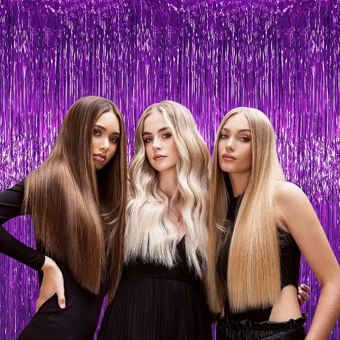 3.3 x 6.6 ft Foil Fringe Backdrop Curtains, Tinsel Streamers Party Decorations, Fringe Backdrop for Birthday, Baby Shower, Gender Reveal, Graduation (6, Purple)