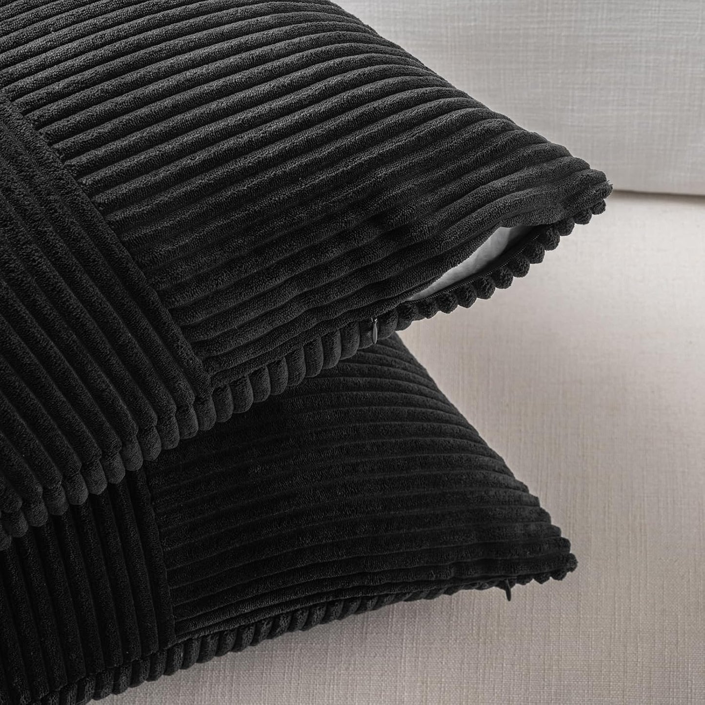 Fancy Homi 2 Packs Black Euro Decorative Throw Pillow Covers 28x28 Inch for Couch Bed Sofa, Rustic Farmhouse Boho Home Decor, Soft Corss Corduroy Patchwork Textured Square Cushion Case 71x71 cm
