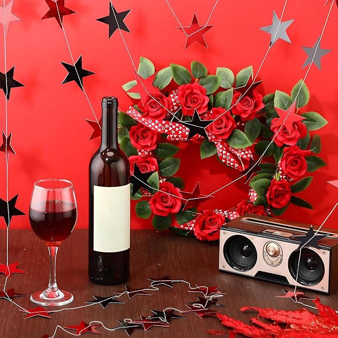 Patelai Glitter Star Garland Banner 2026 Graduation Decor 130 Feet Star Hanging Banner Twinkle Backdrop for Party Birthday Classroom Wedding Supplies(Red,Black)