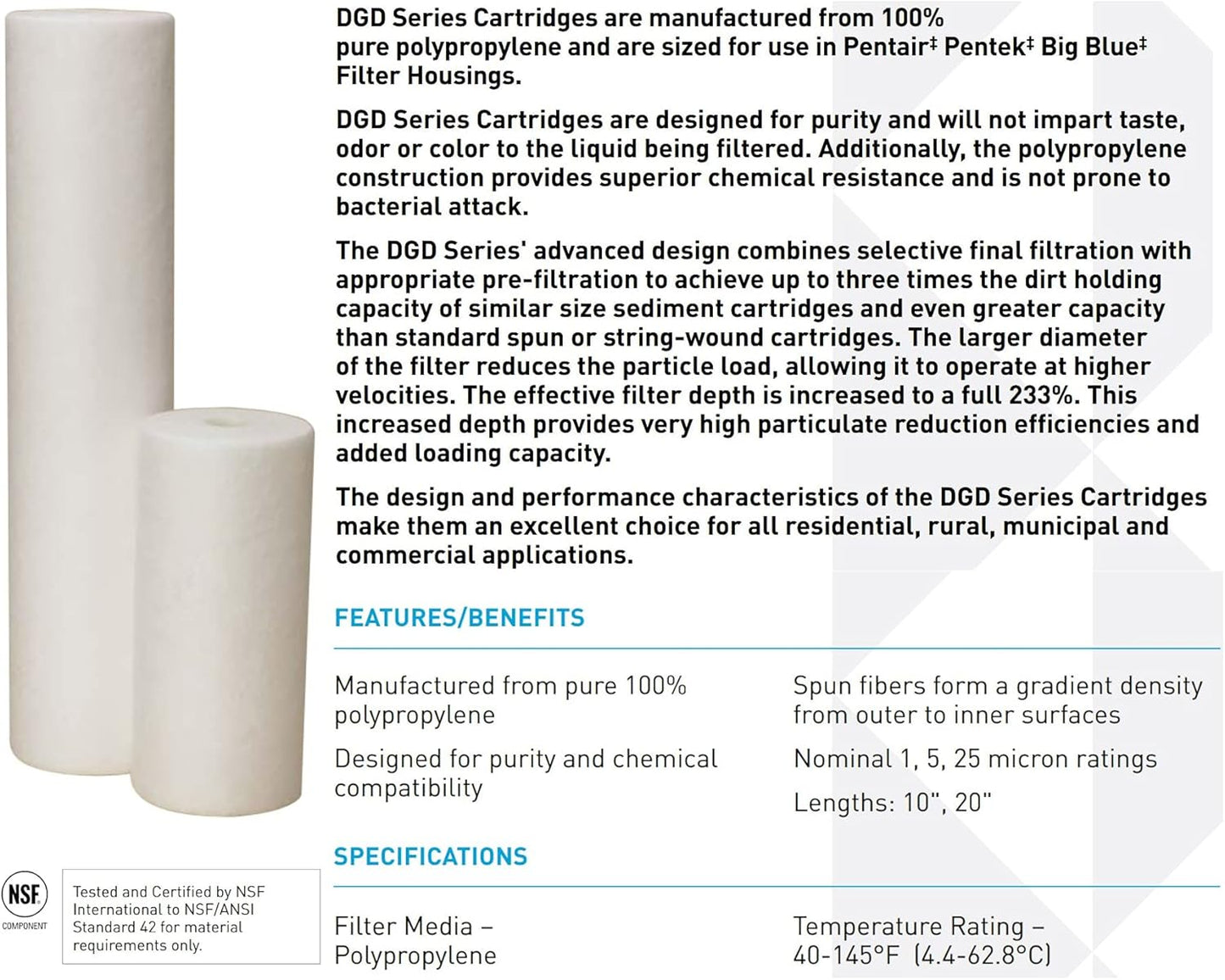 Pentair Pentek Big Blue Filter Housing Bundle with DGD-5005-20 Big Blue Water Filter Cartridge