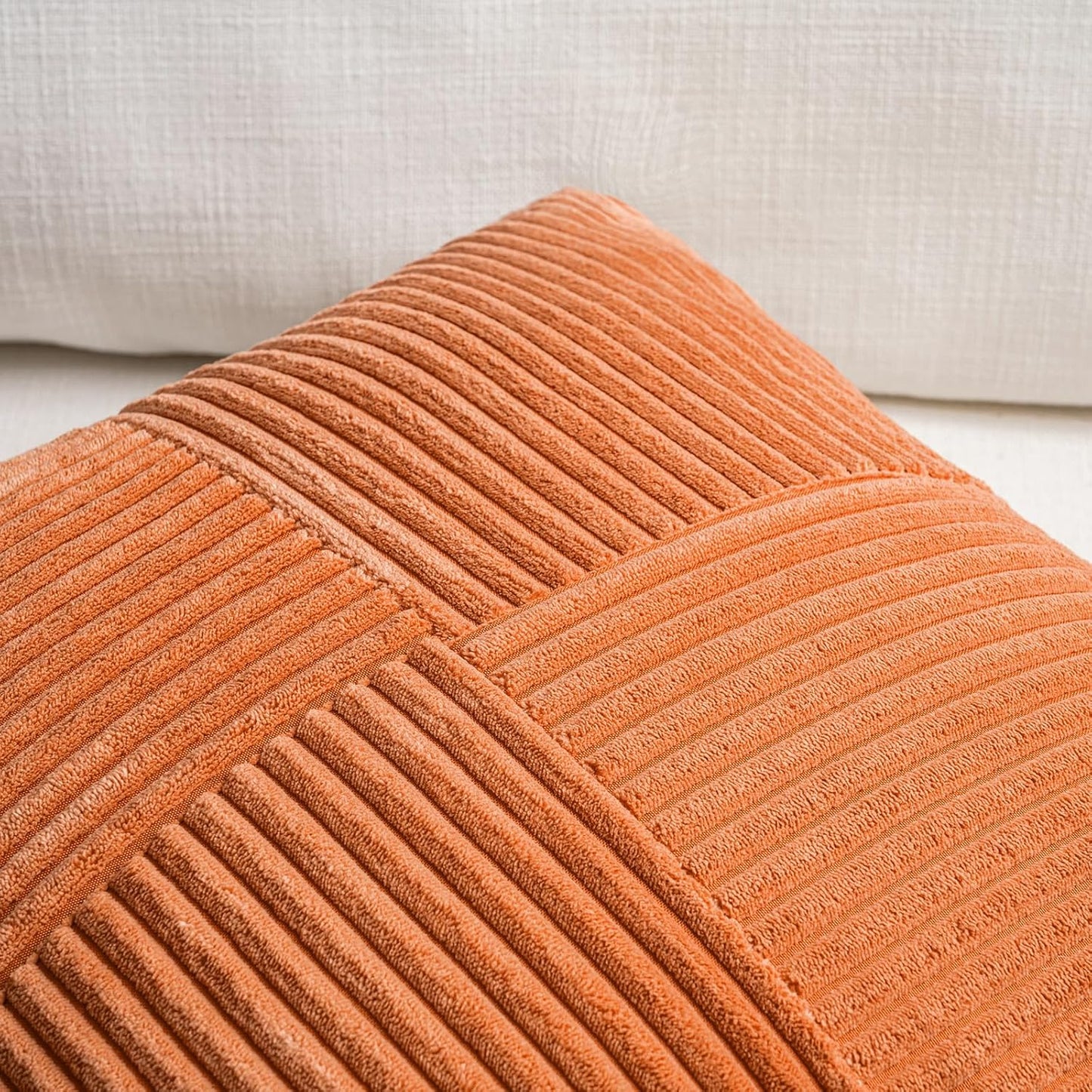 Fancy Homi 2 Packs Burnt Orange Decorative Throw Pillow Covers 20x20 Inch for Living Room Couch Bed Sofa, Rustic Farmhouse Boho Home Decor, Soft Corss Corduroy Patchwork Accent Cushion Case 50x50 cm