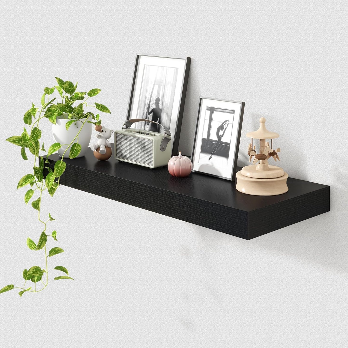Deep Floating Shelves for Wall | 30 Inch Wide x 12 Inch Black Deep Floating Shelves | 30W x 12D Rustic Wood Wide Wall Shelves | Bookshelf Laundry Shelf TV Shelf