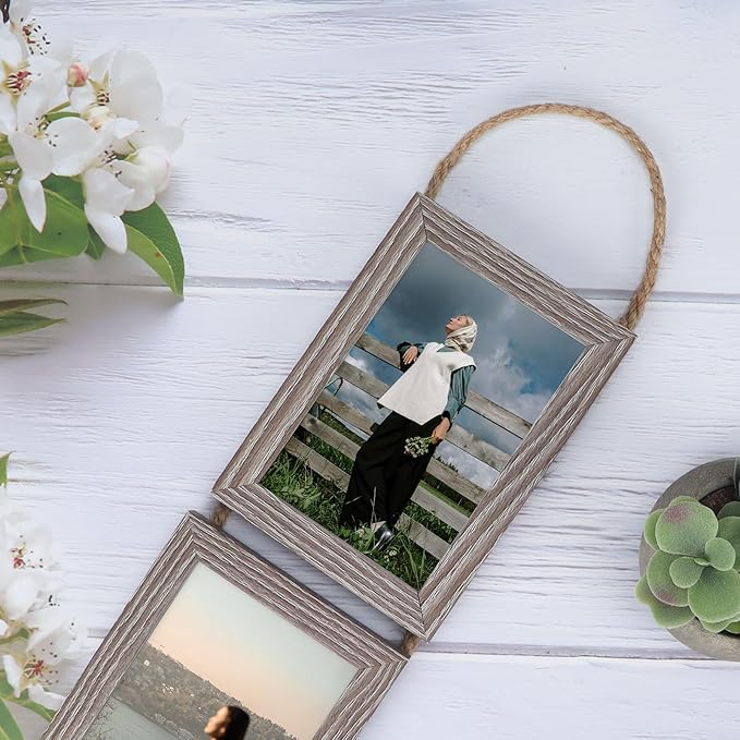 QUTREY 4x6 Picture Frames Collage Rustic, 3 Openings 4 x 6 Vertical Hanging Photo Frames Display 4 by 6 inch Pictures for Wall Decor Home Decor