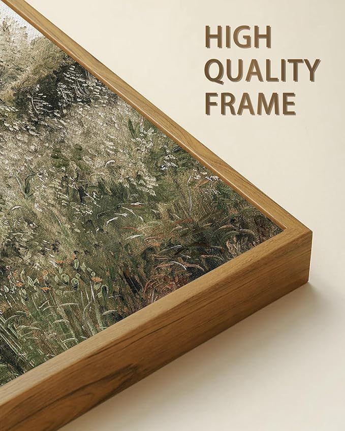 SHENIFY Vintage Landscape Framed Wall Art Meadow Scenery Farmhouse Decor Retro Painting for Living Room Bedroom Ready to Hang Wall Artwork - 8x10in Natural Framed