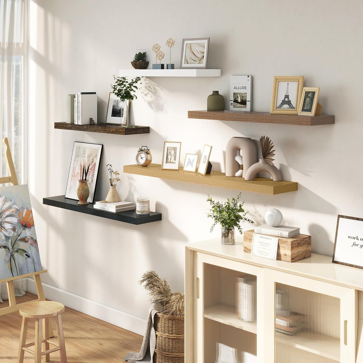 Dreamland 40 Inches Floating Shelves for Wall, 9.3" Deep Long Floating Shelves Set of 2, Large Display & Storage Shelf, Wall Shelf for Bathroom Bedroom Living Room Kitchen Office, Black