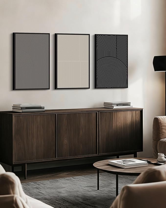 Drsoum Minimalist Abstract Wall Art Framed Modern Boho Neutral Line Wall Decor Mid Century Geometric Artwork Bedroom Living Room 16x24in Black Framed