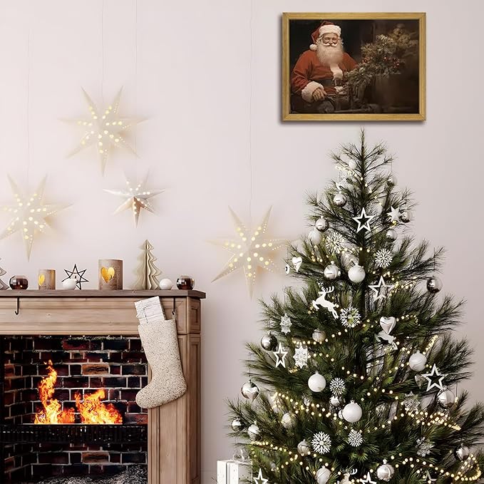 Christmas Wall Art Pictures, Vintage Christmas Wall Decor Prints, Vintage Santa Portrait Canvas Print Posters, Farmhouse Santa Pictures for Wall Framed 12x16 Inch