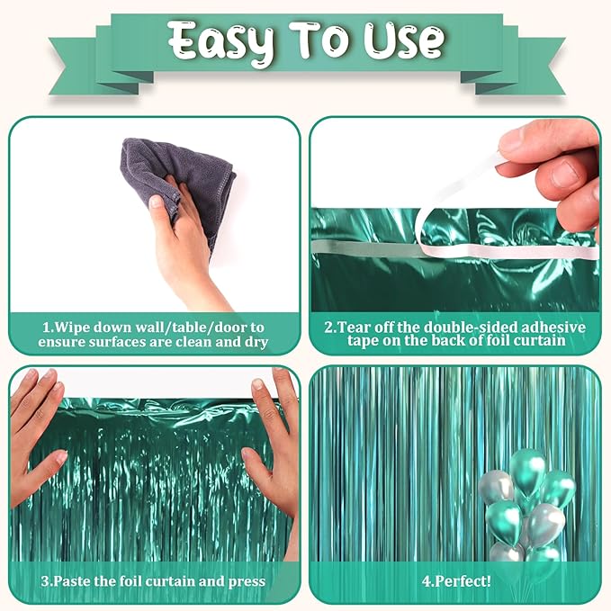 3.3 x 6.6 ft Foil Fringe Backdrop Curtains, Tinsel Streamers Party Decorations, Fringe Backdrop for Birthday, Baby Shower, Gender Reveal, Graduation (9, Retro Green)