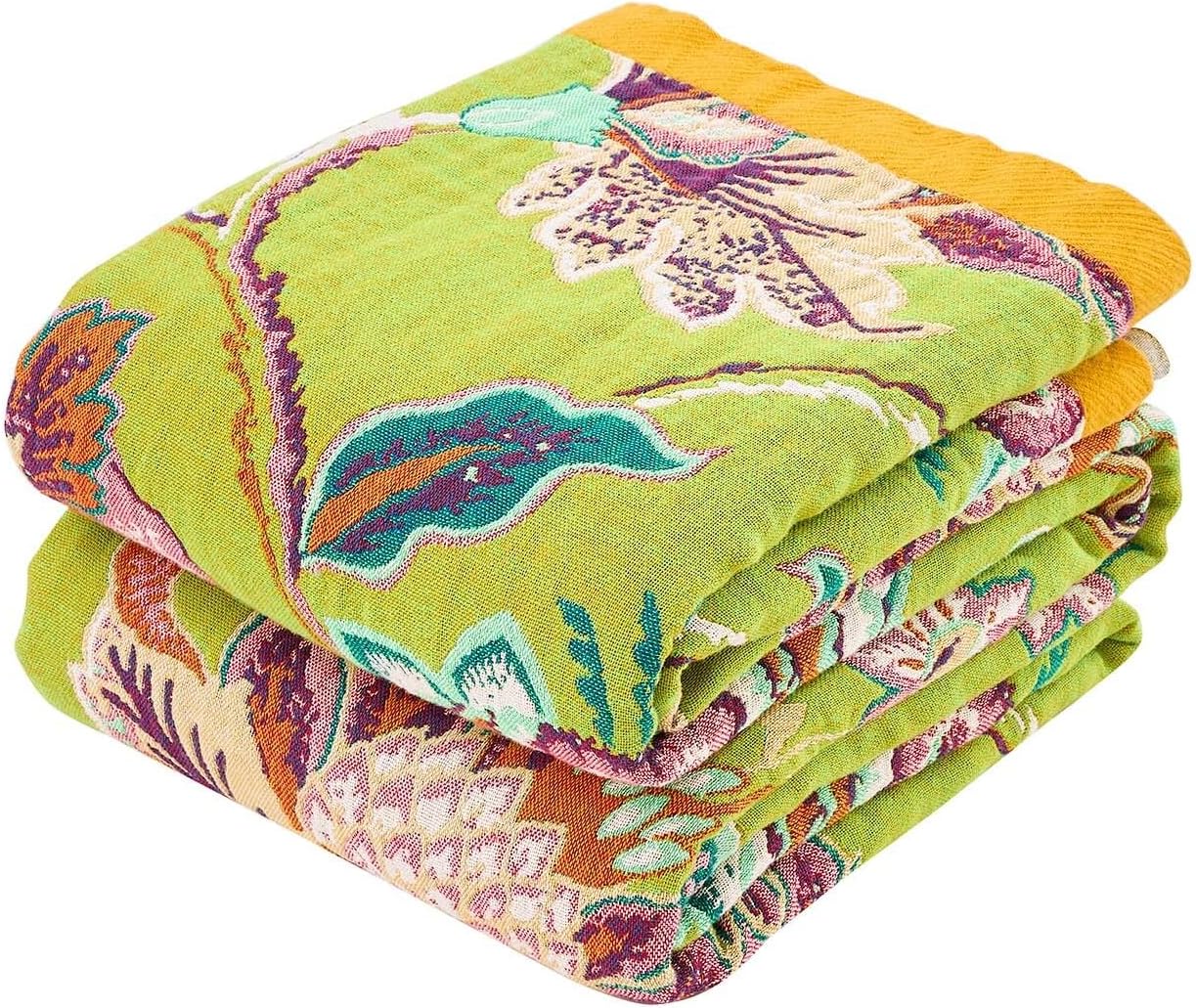 Fall Throw Blanket, 100% Cotton Soft Rustic Boho Throw Blanket for Bed, 50"x60" Farmhouse Decor Bed Flower Blankets, Light Weight Reversible Bohemian Throw Quilt