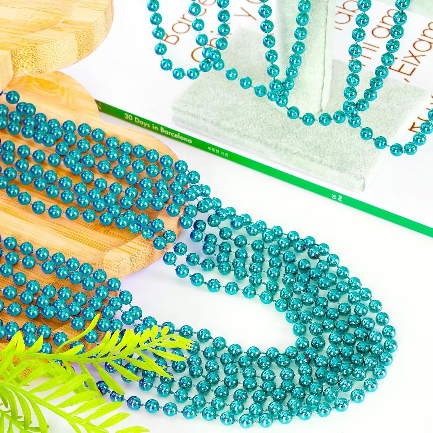 50PCS Mardi Gras Beads, Metallic Blue Bead Necklace Party Favors, 33" Mardi Gras Necklace Stuff, Festival Parade Throw Accessories for Wedding Birthday Gender Reveal Party Supplies Decor