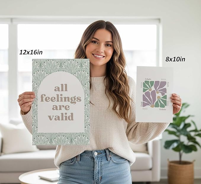 6 Pcs Mental Health Canvas Wall Art Psychology Therapy Motivational Quotes Green And Purple Abstract Boho Floral Painting Pictures Wall Decor Poster Print Artwork for Bedroom Office Unframed
