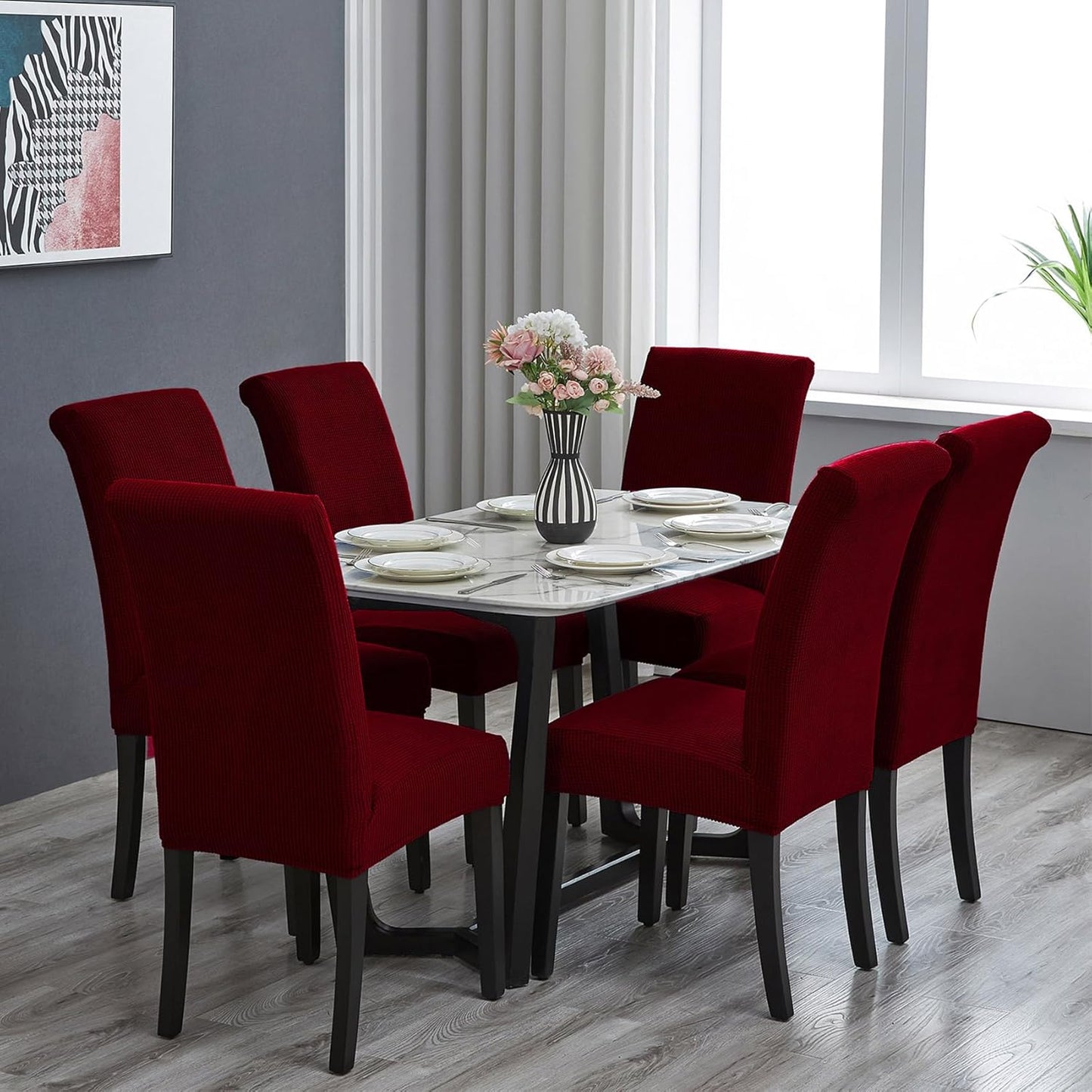 Howhic Stretch Chair Covers for Dining Room Set of 8, Removable Washable Dining Room Chair Covers, Dining Chair Slipcovers Seat Protector, Great Decor for Home and Banquet (Red Dahlia, 8 Pack)