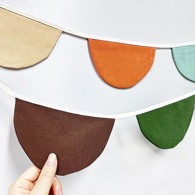 2 Sets of Orange Green Brown Half Round Banner 20Pcs Nursery Garland Flags Fabric Semicircle treamers for Baby's Room Decor Kids Camping Jungle Safari Animal Birthday Baby Shower Party Decorations