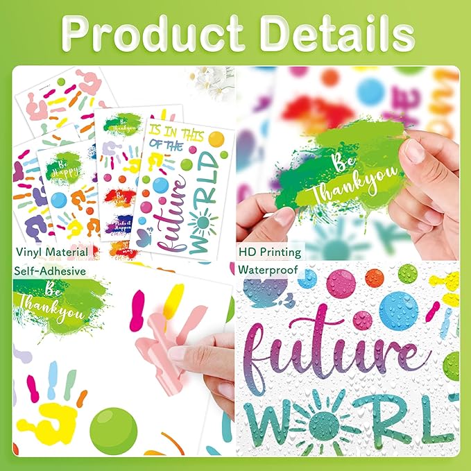 Colorful Inspirational Wall Decals for Classroom Decor, Vinyl Paint Splatter Handprint Inspirational Quotes Wall Stickers for Kids Bedroom School Nursery Decorations