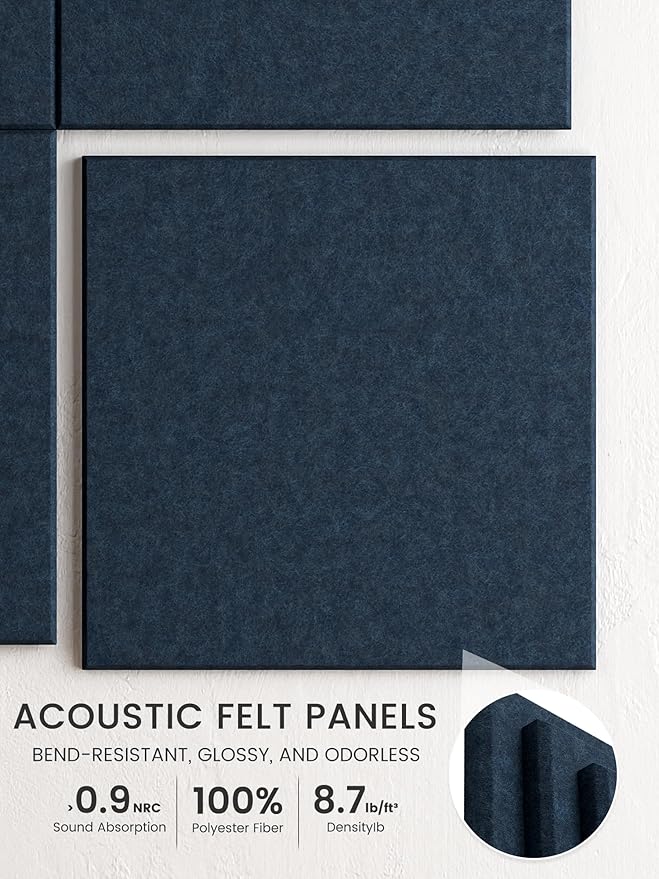 Bumusty Large Cork Board 48" x 36" Alternative - 12 Pack Felt Wall Tiles with 70 Safe Removable Adhesive Tabs, 30 Pushpins, Cork Boards for Walls Pin Board Bulletin Board Office Decor (Navy Blue)