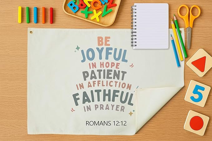 Rectangular Christian Bible Verse Scripture Canvas Banner Wall Decor Flag Sign for Baby Girl Kids,Nursery Bedroom Playroom Nursery Wall Decor,Baby Shower Baptism Christmas Gift-Be Joyful In Hope