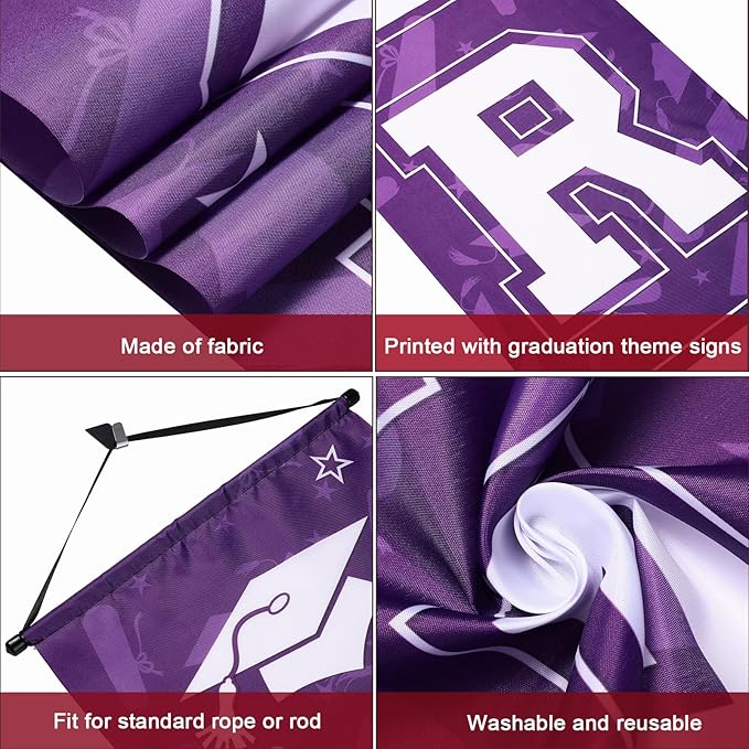 Moukeren 3 Pieces 2026 Graduation Party Decorations Graduation Porch Sign Class of 2026 Grad Hanging Porch Banner Backdrop Door Sign for Grad Party Home Door Wall Decor(Purple)