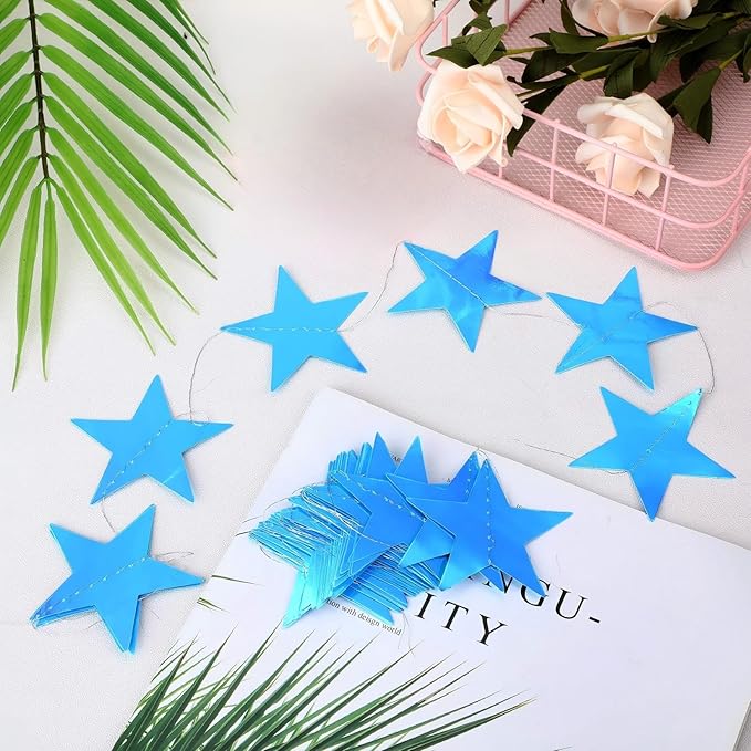 Patelai Glitter Star Garland Banner 2026 Graduation Decor 130 Feet Star Hanging Banner Twinkle Backdrop for Party Birthday Classroom Wedding Supplies(Holographic Blue)