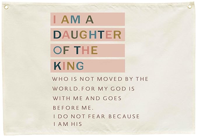 Nursery Rectangular Canvas Banner Wall Decor-Flag Sign Art for Baby Girl Kid Teen,Bedroom Playroom Reading Room Nursery Decor,Baby Shower Birthday Christmas Gift-I Am A Daughter Of the King